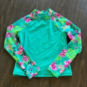 Lands' End Green and Pink Rashguard Swim Shirt